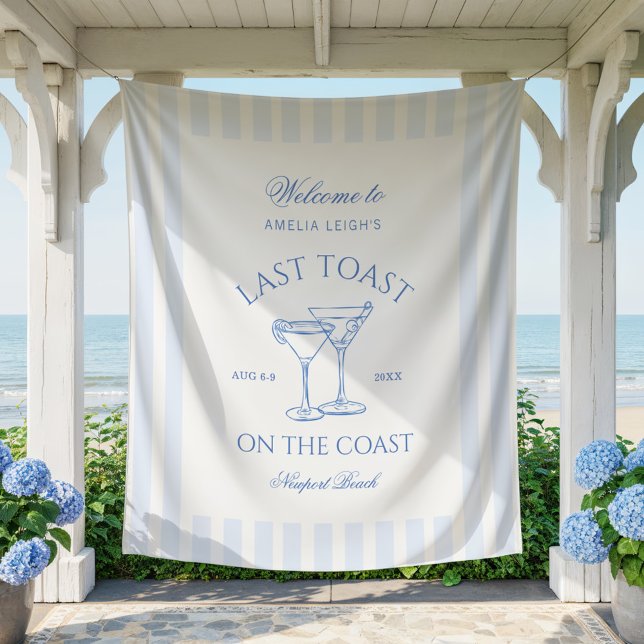 Last Toast on the Coast Beach Blue Bachelorette Tapestry (Creator Uploaded)