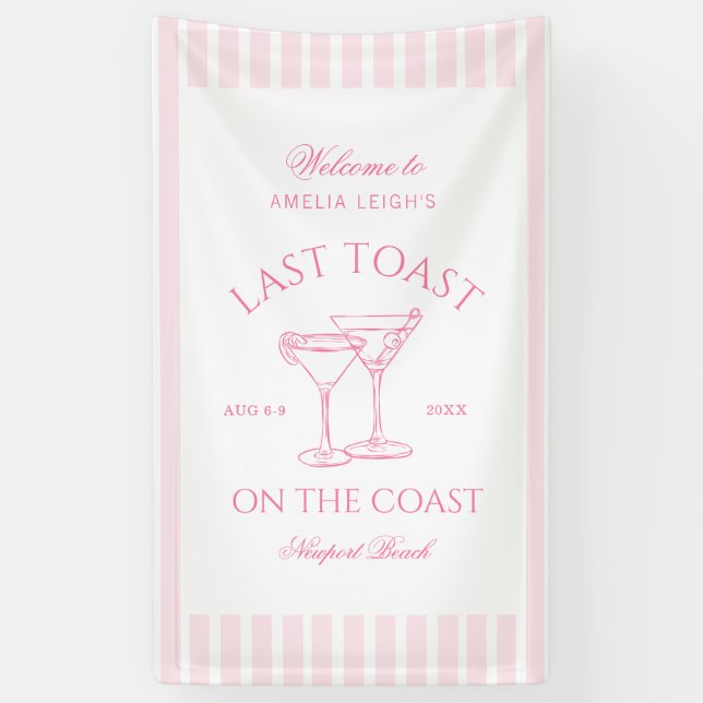 Last Toast On the Coast Beach Pink Bachelorette Banner (Vertical)