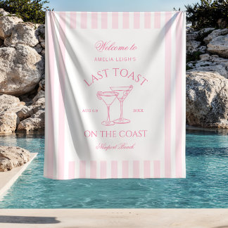 Last Toast on the Coast Beach Pink Bachelorette Tapestry
