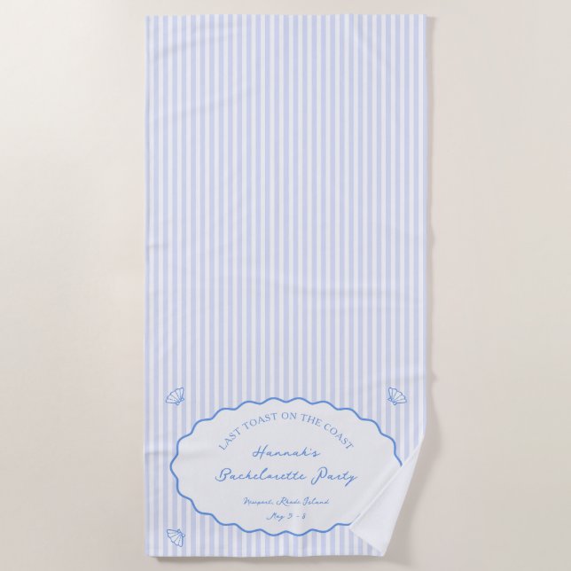 Last Toast on the Coast Blue Bachelorette Party Beach Towel (Front)