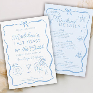 Last Toast On the Coast Blue Bachelorette Party Invitation