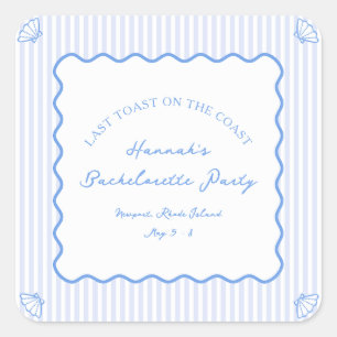 Last Toast on the Coast Blue Bachelorette Party Square Sticker