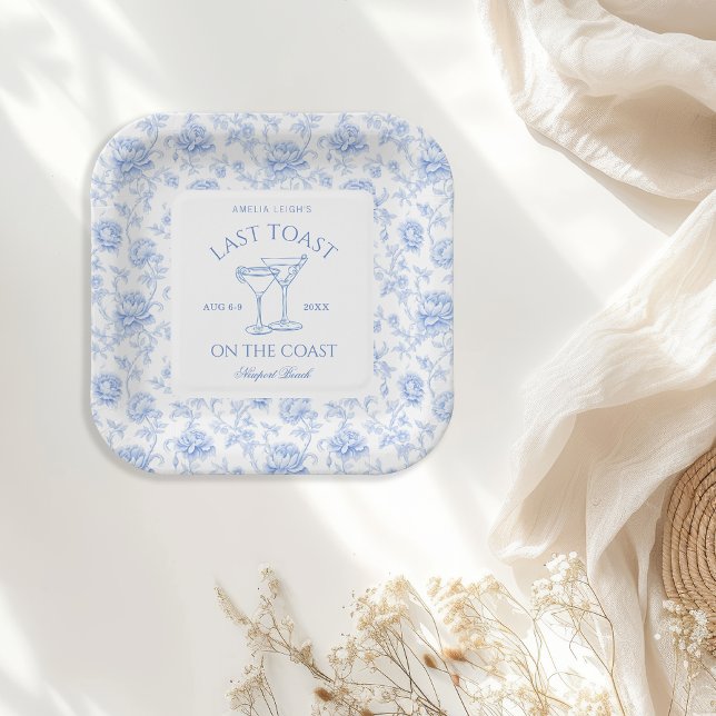 Last Toast on The Coast Floral Bachelorette Paper Plate (Creator Uploaded)
