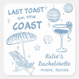 Last toast On The Coast Handdrawn Bachelorette Square Sticker