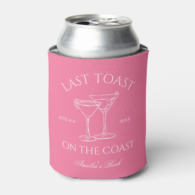 Last Toast on the Coast Pink Bachelorette Can Cooler (Can Front)