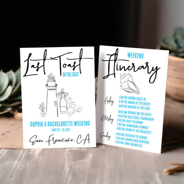 Last Toast on the Coast Weekend Bachelorette Party Invitation (Creator Uploaded)