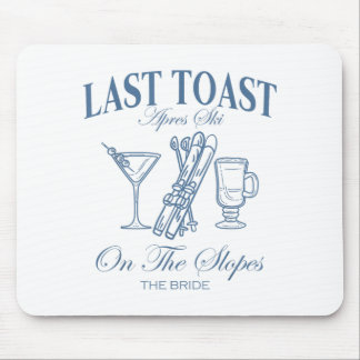Last toast on the slopes bachelor skiing bridal mouse mat