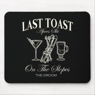 Last toast on the slopes bachelor skiing bridal mouse mat