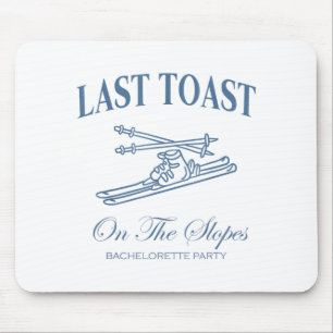 Last toast on the slopes bachelor skiing bridal mouse mat