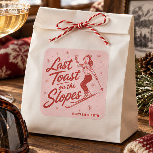 Last Toast on The Slopes Pink Bachelorette Ski  Square Sticker