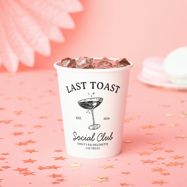 Last toast Social  Club Bachelorette Party Merch Paper Cups (Insitu)