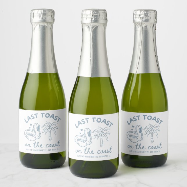 Last Toast the Coast Bachelorette Mini Champagne Sparkling Wine Label (Bottles)