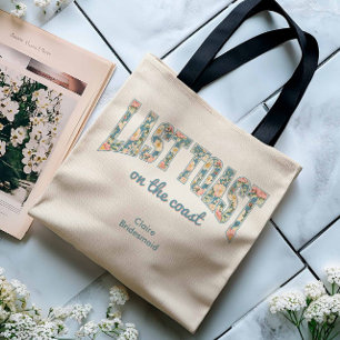 LAST TOAST Varsity Letters Blue Retro Floral Tote Bag