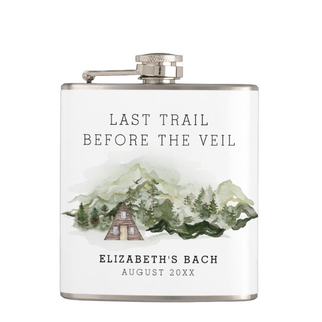 Last Trail Before The Veil Bachelorette Weekend Hip Flask (Front)