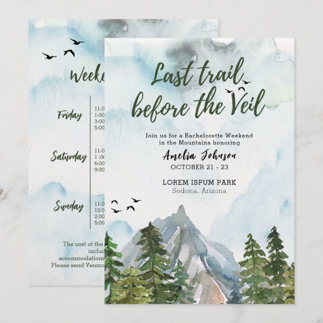 Last trail before the veil bachelorette weekend  invitation (Front/Back)