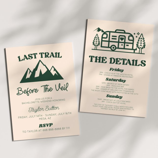 Last Trail Before The Veil Bachelorette Weekend Invitation (Creator Uploaded)