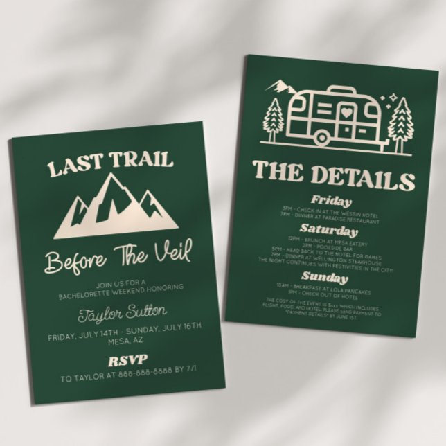 Last Trail Before The Veil Bachelorette Weekend Invitation (Creator Uploaded)