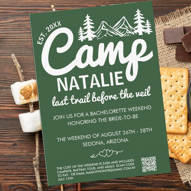 Last Trail Before The Veil Camp Bachelorette Party Invitation (Creator Uploaded)