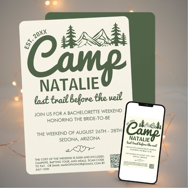 Last Trail Before The Veil Camp Bachelorette Party Invitation (Creator Uploaded)