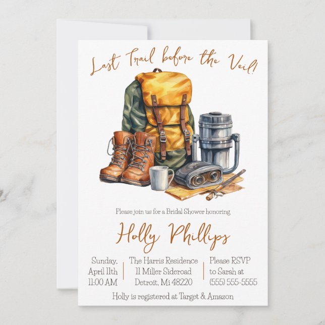 Last Trail Before the Veil ! Hiking Bridal Shower Invitation (Front)