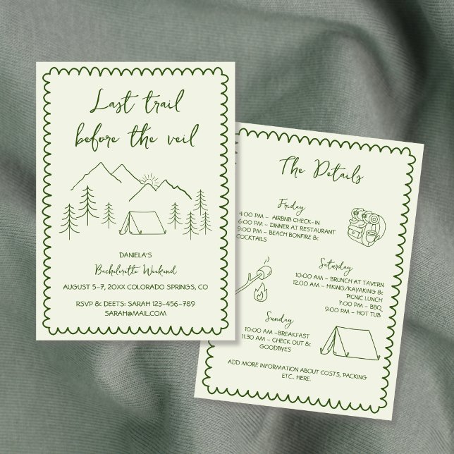 Last Trail Camping Hand Drawn Bachelorette Weekend Invitation (Last Trail Camping Hand Drawn Bachelorette Weekend Invitation)