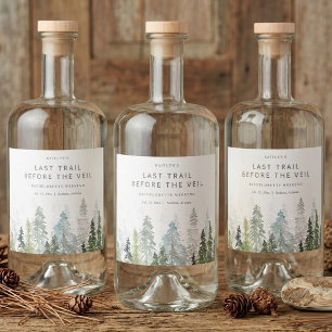 Last Trail Pine Forest Camping Bachelorette Party Liquor Bottle Label