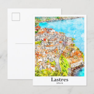 Lastres Spain Travel Watercolor Hand Drawn Postcard