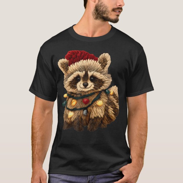 Latch Hook Yarn Crochet Festive Feral Raccoon And T-Shirt (Front)