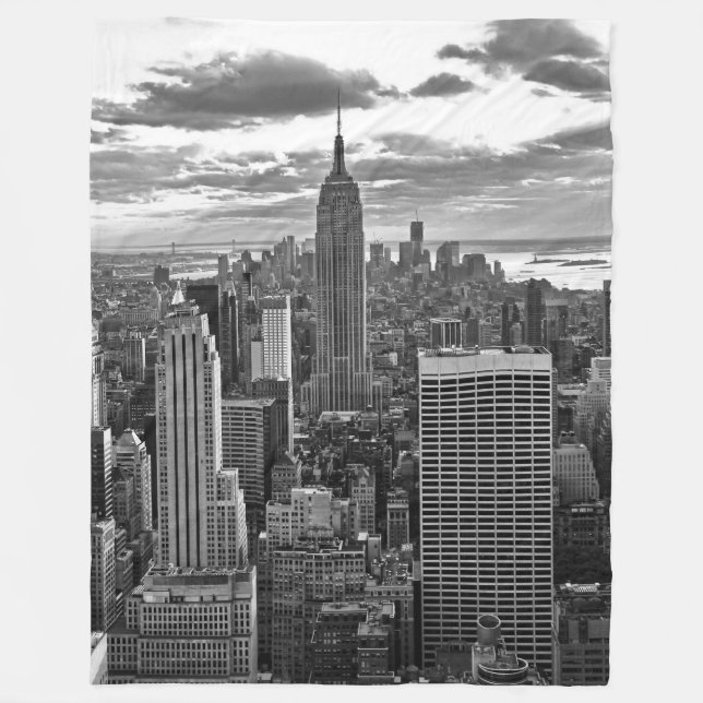 Late afternoon NYC Skyline as sunset approaches BW Fleece Blanket (Front)