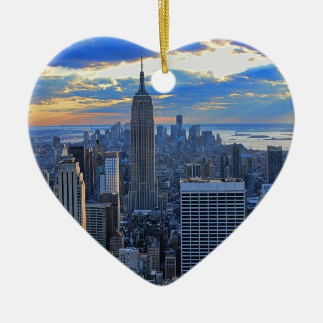 Late afternoon NYC Skyline as sunset approaches Ceramic Tree Decoration (Front)