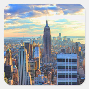 Late afternoon NYC Skyline as sunset approaches Square Sticker