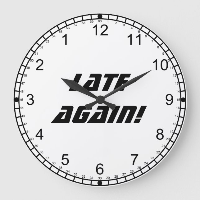Late Again!-Backwards Clock/Black and White Large Clock (Front)