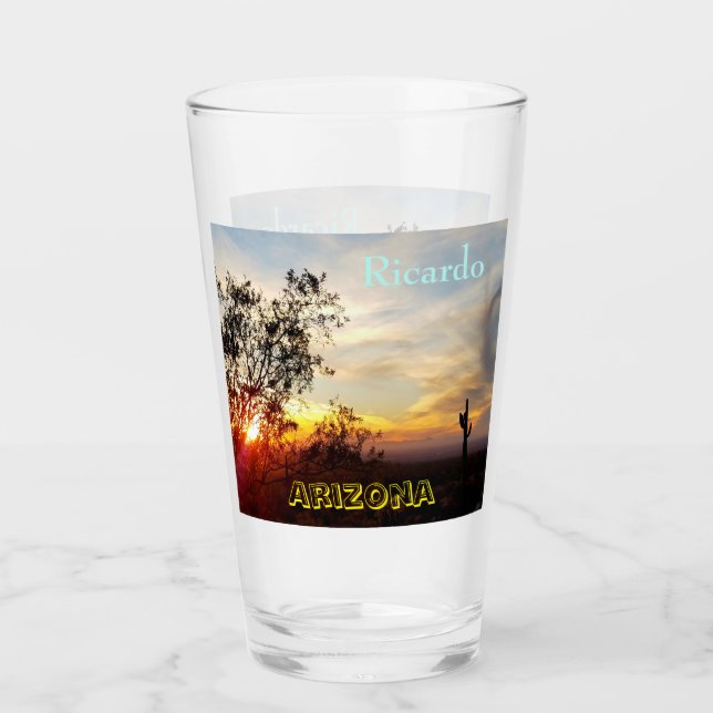 Late Evening Arizona Desert Scene / Saguaro Cactus Glass (Front)