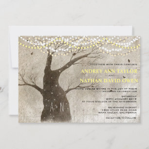 Late Fall or Winter Rustic Tree Lights Wedding Invitation