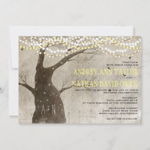 Late Fall or Winter Rustic Tree Lights Wedding Invitation