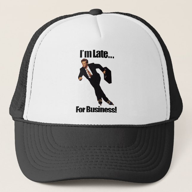 Late For Business Rollerblade Skater Meme Trucker Hat (Front)