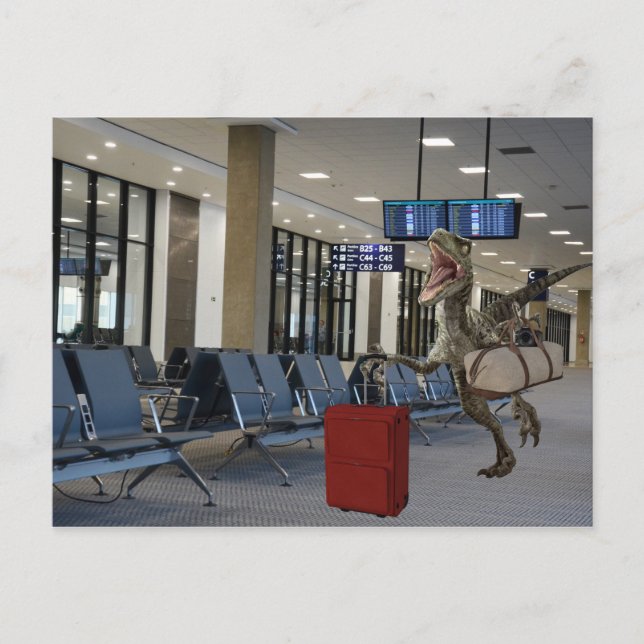 Late for Plane Dinosaur Raptor Funny Postcard (Front)