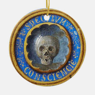 Late Mediaeval Manuscript Skull  Ceramic Tree Decoration
