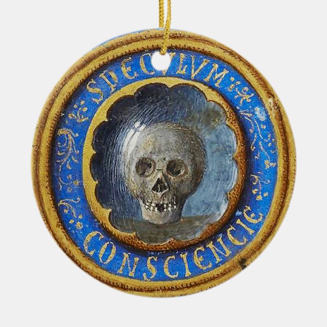 Late Mediaeval Manuscript Skull  Ceramic Tree Decoration (Front)