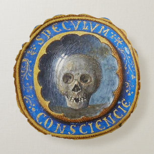 Late Mediaeval Manuscript Skull  Round Cushion