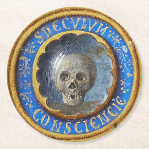 Late Mediaeval Manuscript Skull Round Paper Coaster