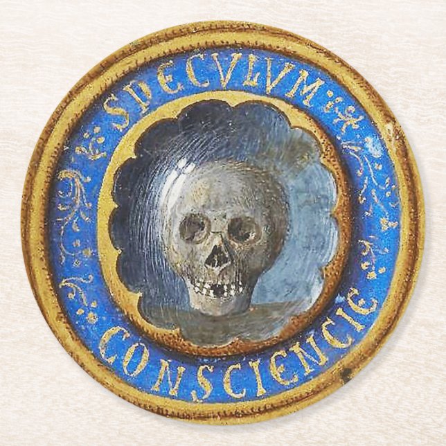 Late Mediaeval Manuscript Skull  Round Paper Coaster (Front)