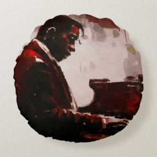 Late night bar pianist round cushion
