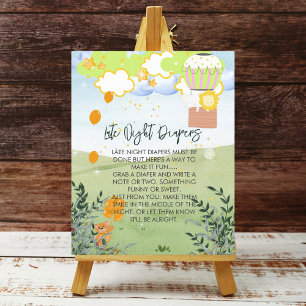 Late Night Diaper Adventure Begins Hot Air Balloon Poster