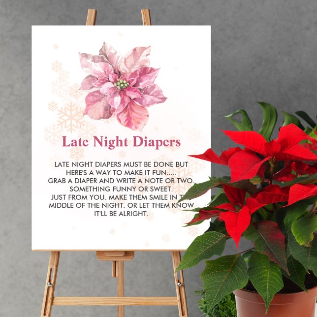 Late Night Diaper Game Pink snowflake poinsettia Poster (Creator Uploaded)