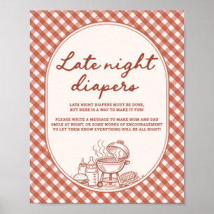 Late Night Diapers Baby Q BBQ Couples Baby Shower Poster