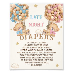 Late Night Diapers Baby Shower Game Sign 