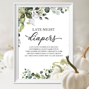 Late Night Diapers Baby Shower Game Sign