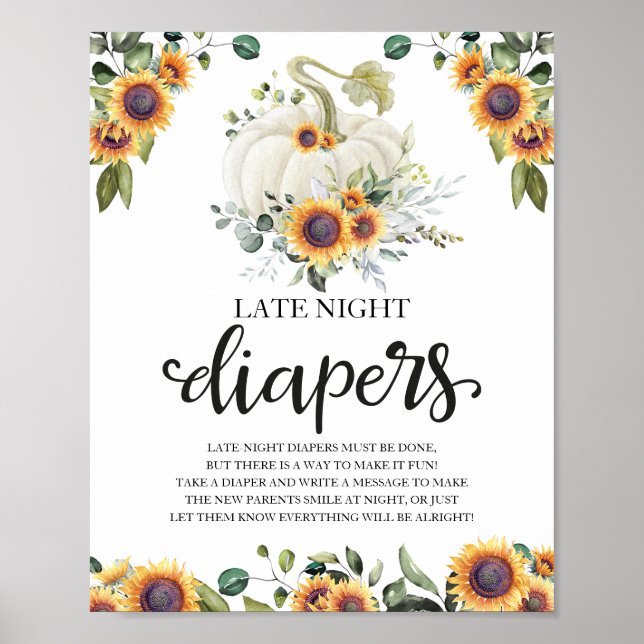 Late Night Diapers Baby Shower Game Sign (Front)