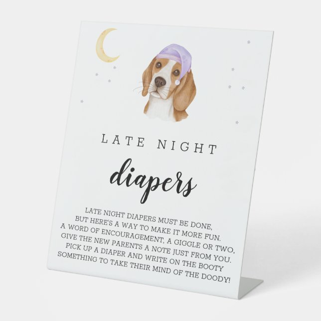 Late Night Diapers Beagle Watercolor Sign (Front)